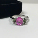 2.2ct Engagement Ring Oval Cut Pink Sapphire Three Stone 14k White Gold Finish