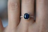 1.4ct Engagement Ring Cushion Blue Sapphire Round Accent Halo 14k Rose Gold Over
