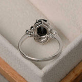 2ct Oval Cut Black Diamond Solitaire Round Floral Halo Ring 14k WhiteGold Finish