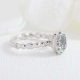 1.5ct Oval Cut Blue Aquamarine Diamond Accents Floral Ring 14k White Gold Finish