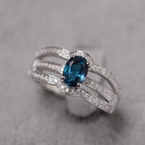 2.3ct Engagement Ring Oval Cut London Blue Topaz Split Shank 14k White Gold Over