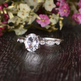 Solitaire with Accent Engagement Ring 1.5ct Oval Cut Diamond 14k White Gold Over