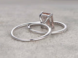 2ct Emerald Cut Morganite Bridal Wedding Set Engagement 14k White Gold Finish