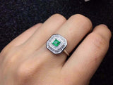 2.3ct Engagement Ring Princess Cut Emerald Dual Halo Cluster 14k White Gold Over