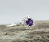 2.2ct Engagement Ring Round Cut Purple Amethyst Floral Halo 14k WhiteGold Finish