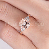 2ct Oval Cut Simulated Morganite Solitaire Round Accent Ring 14k RoseGold Plated
