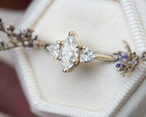 Trillion Accents Trilogy Ring 1.5ct Marquise Cut Diamond 14k Yellow Gold Finish