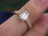 2.1ct Emerald Cut VVS1D Diamond Engagement Ring Bridal Set 14k Rose Gold Finish