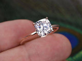 1ct Cushion Cut Diamond Elegant Solitaire Engagement Ring 14k Rose Gold Finish