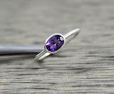 1ct Engagement Ring Oval Cut Amethyst Bezel Set Solitaire 14k White Gold Finish