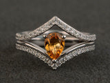 2.3ct Engagement Ring Pear Cut Yellow Citrine Bridal Set 14k White Gold Finish