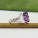 2.2ct Engagement Ring Emerald Cut Purple Amethyst Split Shank 14k WhiteGold Over