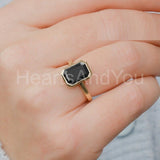 2.2ct Emerald Cut Simulated Black Diamond Bezel Set Ring 14k Yellow Gold Plated