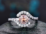 1.9ct Round Cut Peach Morganite Swirl Style Engagement Ring 14K White Gold Over