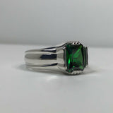 1ct Green Emerald Wide Solitaire Women Engagement Ring 14k White Gold Finish