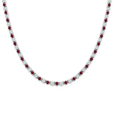 25Ct Round Bezel Set Pink Ruby Diamond Tennis Necklace 14K White Gold Finish