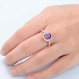 1.6ct Cushion Purple Amethyst Engagement Ring Solitaire Halo 14k Rose Gold Over