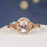 2.5ct Oval Cut Peach Morganite Engagement Ring 14k Rose Gold Over Unique Design