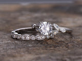 1ct Round Cut Diamond Bridal Wedding Set Engagement Ring 14k White Gold Finish