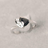 1ct Trillion Black Diamond Curved Solitaire with Accent Ring 14k White Gold Over