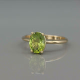 1.5ct Oval Cut Green Peridot Engagement Ring Solitaire 14k Yellow Gold Finish