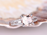 3ct Cushion Cut Peach Morganite Engagement Ring Split Shank 14k WhiteGold Finish