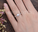 0.3ct Round Simulated Diamond Infinity Minimal Pearl Ring 14k White Gold Plated