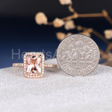 1.7ct Emerald Cut Simulated Peach Morganite Halo Engage Ring 14k RoseGold Plated