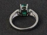 2.2ct Cushion Cut Green Emerald Diamond Accent Solitaire Ring 14k WhiteGold Over