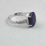 2.5ct Oval Cut Blue Sapphire Solitaire Cluster Accent Ring 14k White Gold Finish
