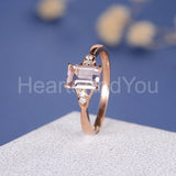 1.2ct Emerald Cut Simulated Peach Morganite Five Stone Ring 14k Rose Gold Plated