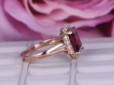 2ct Emerald Cut Red Garnet Engagement Ring Halo Split Shank 14k Rose Gold Finish