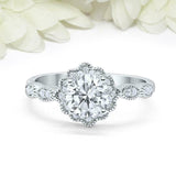 2ct Round Cut Diamond Engagement Ring Vintage Halo Art Deco 14k WhiteGold Finish