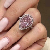 5Ct Pear Cut Peach Morganite Diamond Halo Solitaire Ring 14K White Gold Finish