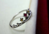 0.15ct Engagement Ring Round Cut Pink Ruby Princess Crown 14k White Gold Finish