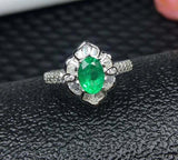 2.2ct Engagement Ring Oval Cut Green Emerald Floral Cocktail 14k White Gold Over