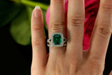 4ct Green Emerald Bridal Set Engagement Ring Vintage Band 14k White Gold Finish