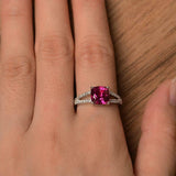 2.2ct Engagement Ring Cushion Cut Pink Ruby Split Shank 14k White Gold Finish