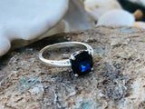 2.2ct Engagement Ring Cushion Cut Blue Sapphire Solitaire 14k White Gold Finish
