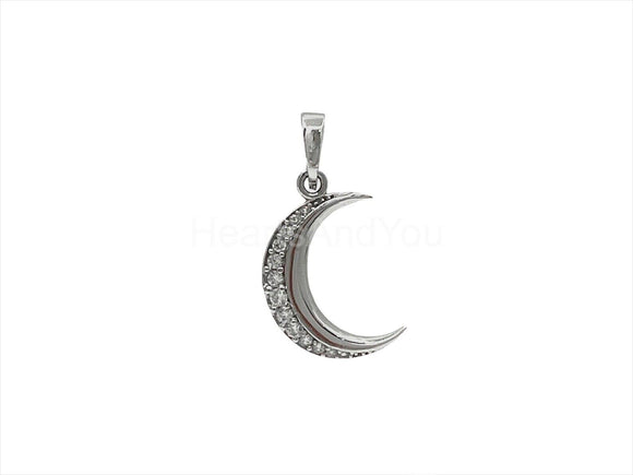 0.12ct Round Cut Moissanite Half Moon Pendant 14k White Gold Plated NO CHAIN