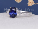 2.3ct Oval Cut Simulated Sapphire Solitaire Accents Ring 14k White Gold Plated