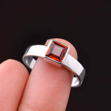 0.35ct Engagement Ring Princess Cut Red Garnet Solitaire 14k White Gold Finish