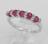 3ct Round Cut Pink Ruby 5 Stone Eternity Engagement Ring 14k White Gold Finish