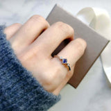 0.3ct Princess Cut Blue Sapphire Minimalist Trilogy Ring 14k White Gold Finish