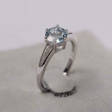 2.1ct Round Cut Blue Aquamarine Solitaire with Accent Ring 14k White Gold Finish