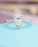 2.5ct Pear Cut VVS1 Diamond Halo Vintage Engagement Ring 14k White Gold Finish
