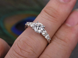 2ct Round Diamond Solitaire Engagement Ring 14k White Gold Over and Oval Accents