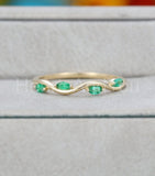 0.5ct Marquise Cut Simulated Emerald Wave Design Wed Band 14k Yellow Gold Plated