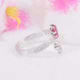 2.5ct Pear Cut Pink Ruby Engagement Ring Crown Curved 14k White Gold Finish