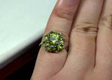 2.25ct Engagement Ring Round Cut Green Peridot Floral Halo 14k White Gold Finish